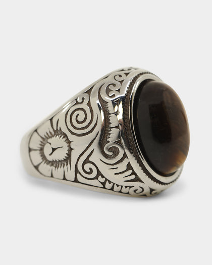 NXS Tiger Eye Ring Steel/Brown