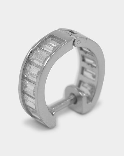 NXS Baguette Hoop Earring Iced White Gold