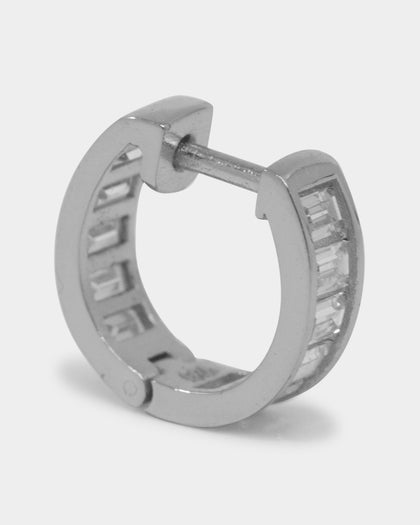 NXS Baguette Hoop Earring Iced White Gold
