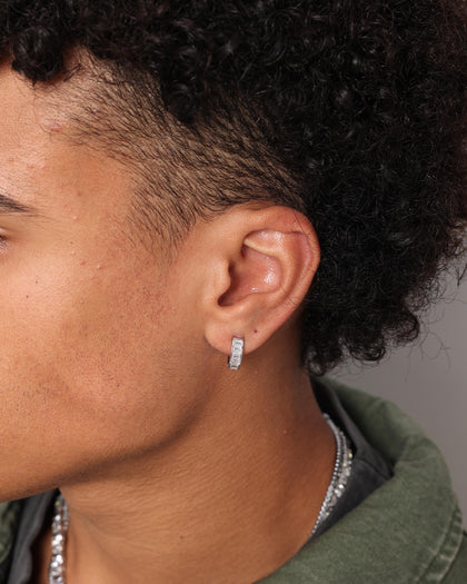 NXS Baguette Hoop Earring Iced White Gold