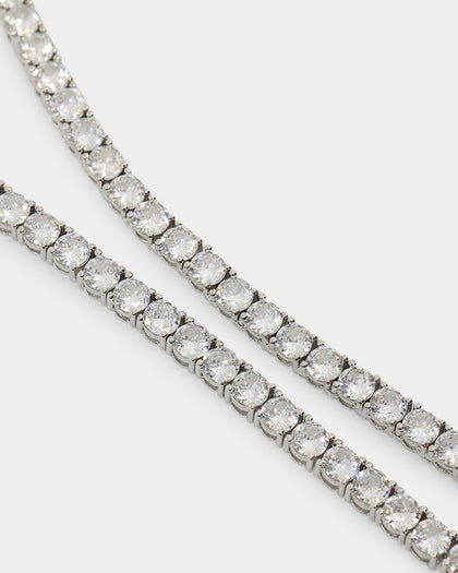 NXS Iced Cross Tennis Chain Iced White Gold