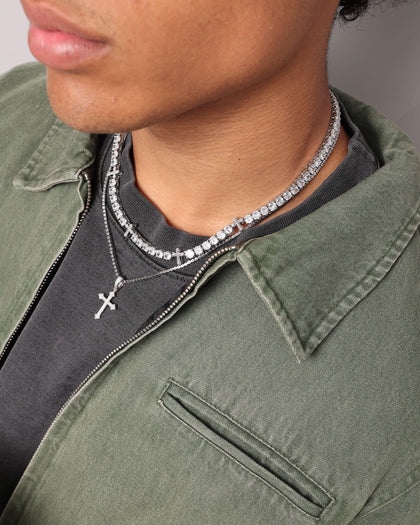 NXS Iced Cross Tennis Chain Iced White Gold