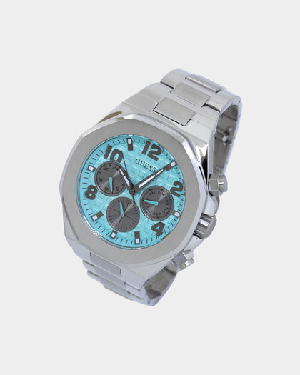 Guess Mainline Empire Watch Silver/Aqua Blue