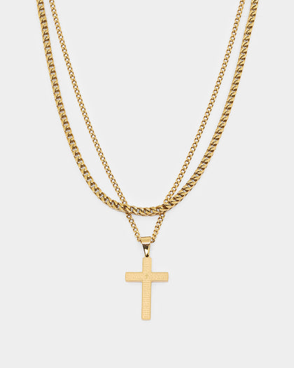 NXS Textured Cross Chain Set Gold