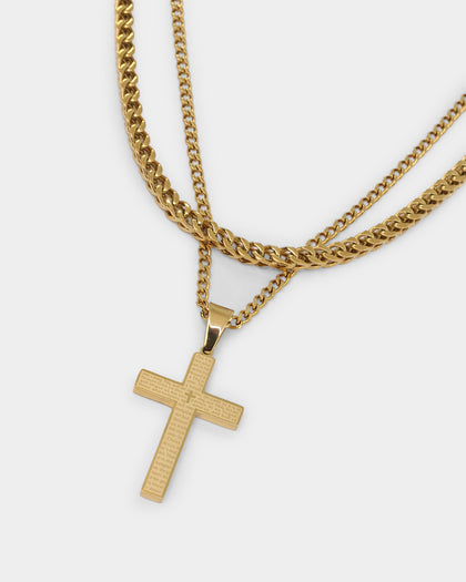 NXS Textured Cross Chain Set Gold
