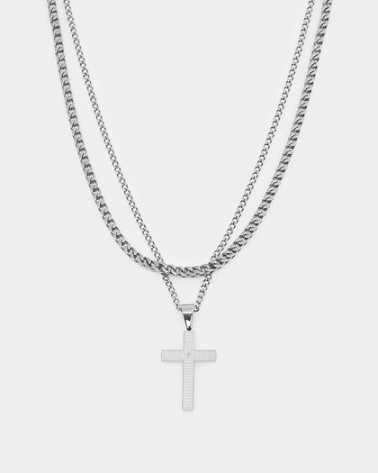 NXS Textured Cross Chain Set White Gold