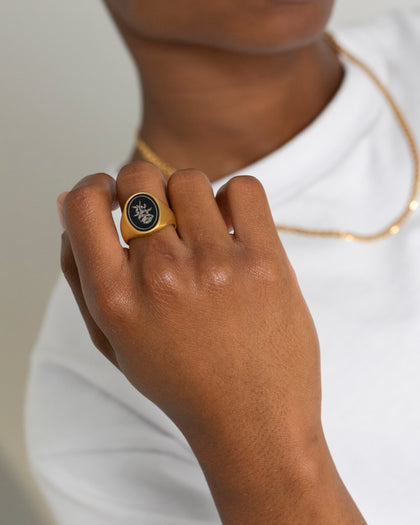 NXS Rose Signet Ring Gold/Black