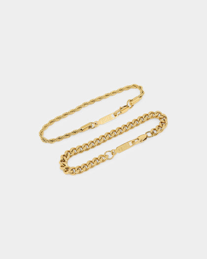 NXS Cuban Rope Bracelet Set Gold