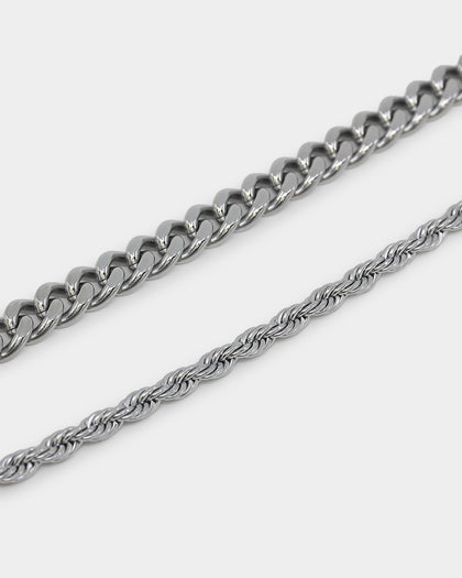 NXS Cuban Rope Bracelet Set White Gold