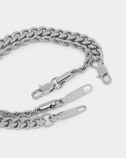 NXS Cuban Rope Bracelet Set White Gold