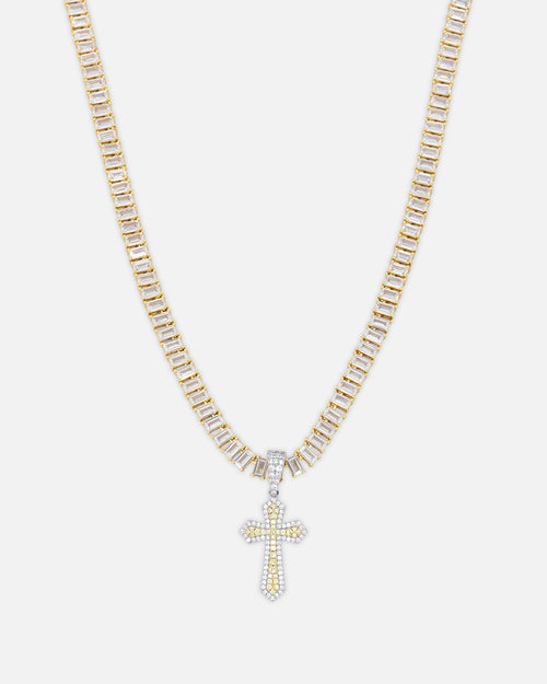 NXS Iced Sanctity Cross Pendant Citrine/Iced White Gold
