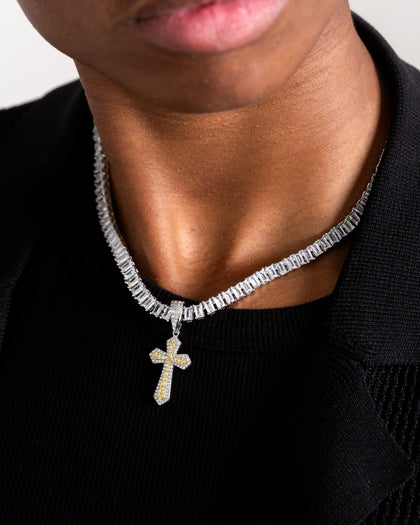 NXS Iced Sanctity Cross Pendant Citrine/Iced White Gold