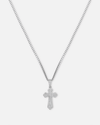 NXS Iced Sanctity Cross Pendant Iced White Gold