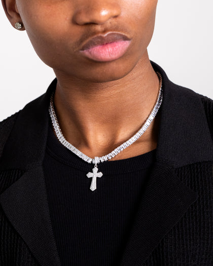 NXS Iced Sanctity Cross Pendant Iced White Gold