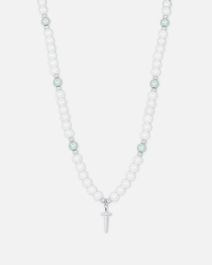 NXS Dagger Pearl Necklace White Gold/Blue