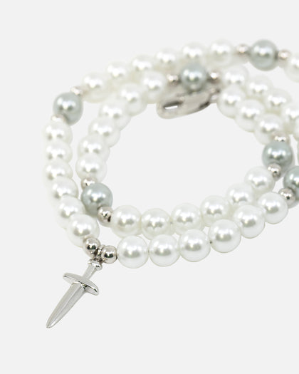 NXS Dagger Pearl Necklace White Gold/Blue