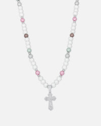 NXS Coloured Cross Pearl Necklace Multi/White