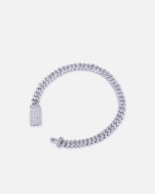Saint Morta 6mm Iced Cuban Prong Bracelet Iced White Gold