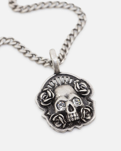 Saint Morta Skull And Roses Necklace Stainless Steel