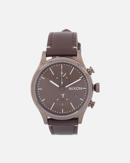 Nixon Station Chrono Leather Watch Chocolate/ Cappuccino Brown