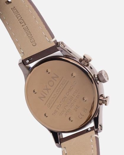 Nixon Station Chrono Leather Watch Chocolate/ Cappuccino Brown