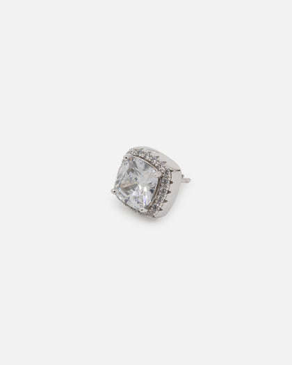 Saint Morta Cushion Cut Halo Earrings Iced White Gold