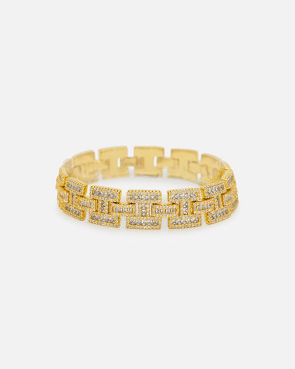 Saint Morta Baguette Interlink Bracelet Iced Gold