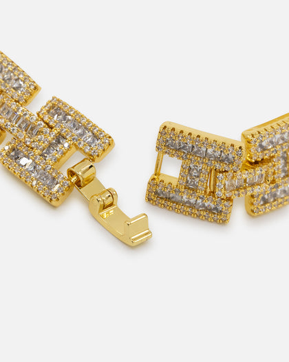 Saint Morta Baguette Interlink Bracelet Iced Gold