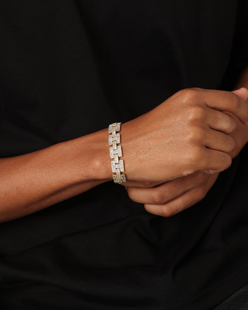 Saint Morta Baguette Interlink Bracelet Iced Gold