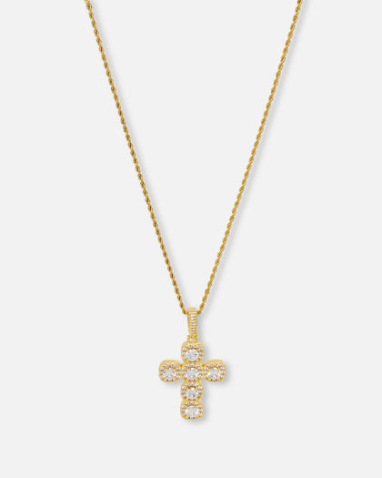 Saint Morta Iced Cushion Cross Pendant Iced Gold