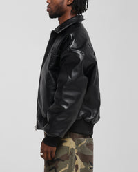 Loiter Solar Vegan Leather Varsity Jacket Black