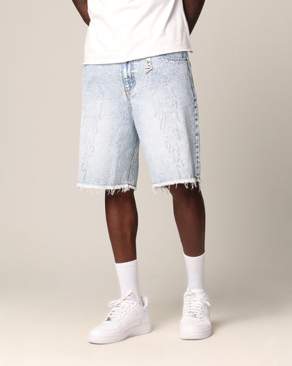 Saint Morta Inferno Baggy Denim Shorts Blue Acidwash