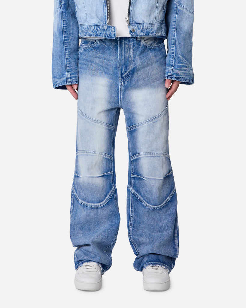MNML Panelled Moto Denim Jeans Washed Blue | Culture Kings US