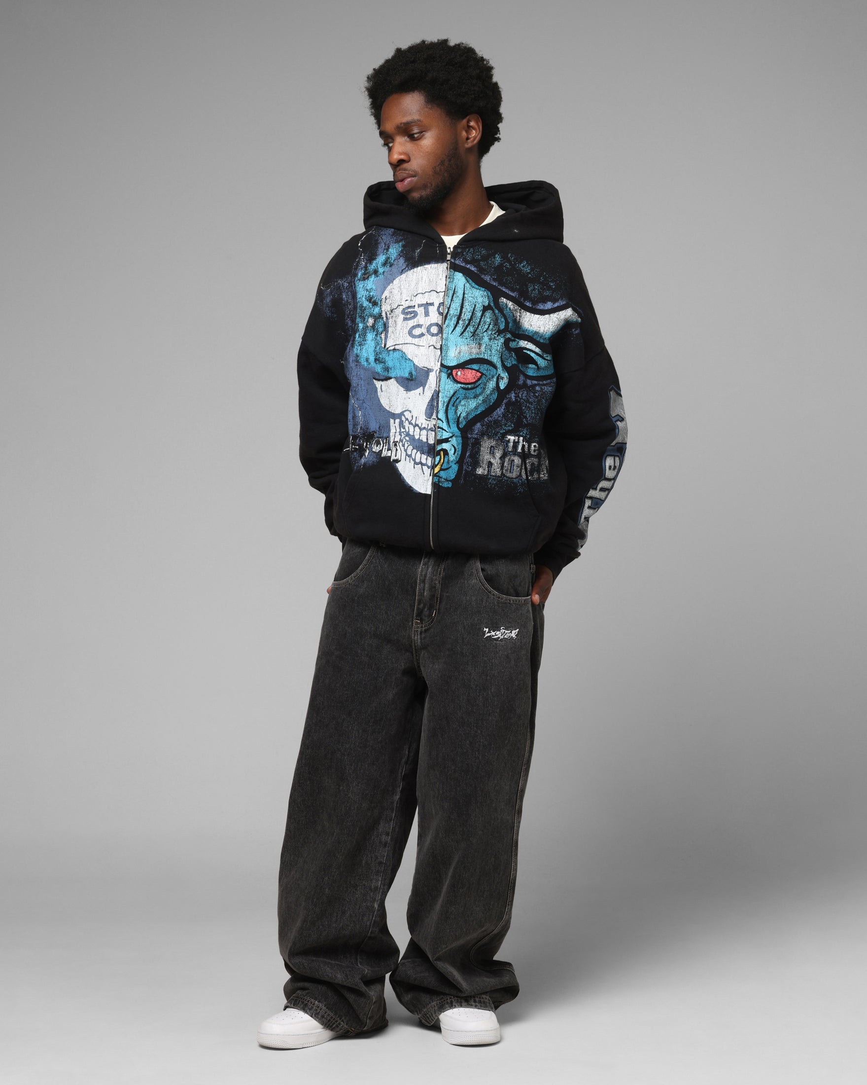 Loiter X WWE Stone Cold Beef Vintage Zip Hoodie Black | Culture