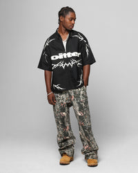 Loiter Cyber Zip Up Short Sleeve Shirt Black