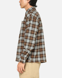 Carre Workwear Long Sleeve Button Up Shirt Brown-Plaid
