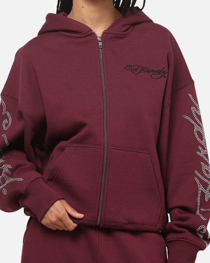 Ed Hardy Trinity Rhinestone Zip Hoodie Plum