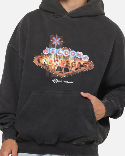 73Studio X Fallout Vegas Lights Rhinestone Hoodie Black Acidwash