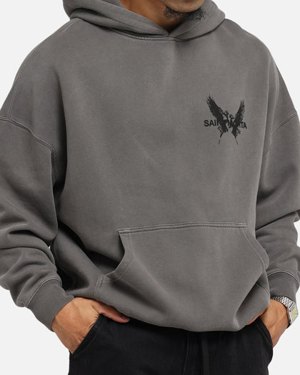 Saint Morta Black Doves Boxy Hoodie Washed Charcoal