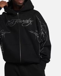 Ed Hardy Cyber Rhinestone Zip-Up Hoodie Black