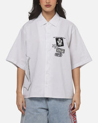 Worship Restraint Box Crop Shirt White Pinstripe