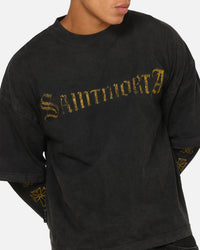 Saint Morta Scripture Long Sleeve Layered T-Shirt Vintage Black