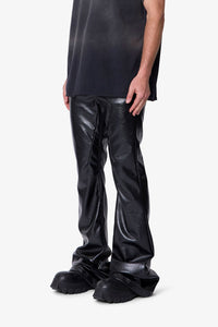 MNML Super Stacked Leather Pants Black