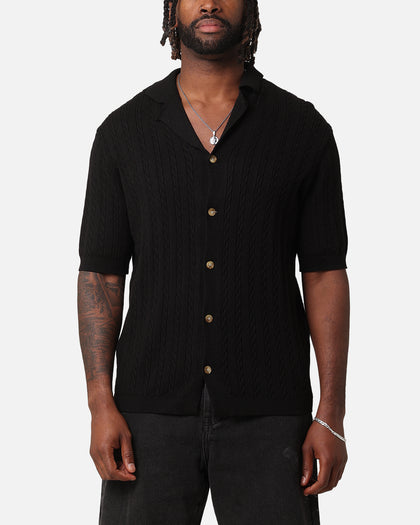 XXIII Terry Knit Button Up Shirt Black