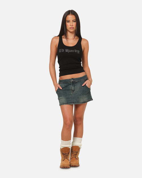 Ed Hardy Women's Tiger Denim Skirt Dirty Blue
