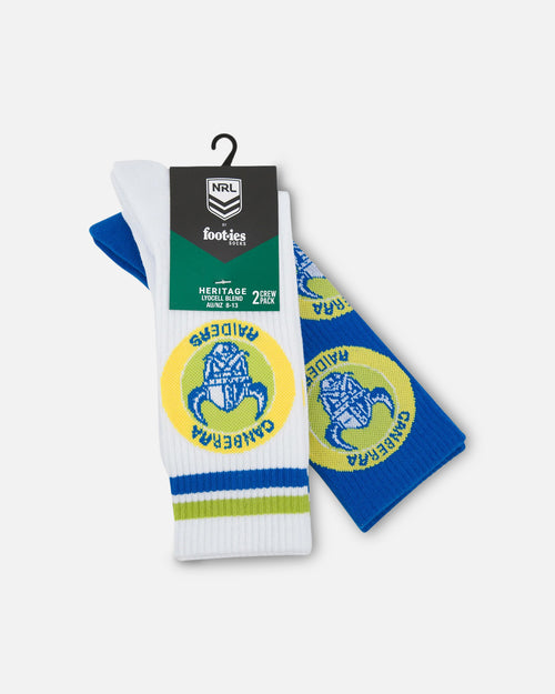Foot-ies Canberra Raiders Crew Socks 2 Pack White/Black