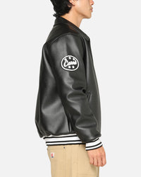 Carre Vegan Leather Varsity Jacket Black/White