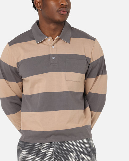 XXIII Rugby Long Sleeve Polo T-Shirt Charcoal/Tan