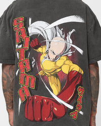 73Studio X One Punch Man Saitama Heavyweight Vintage T-Shirt Black Wash