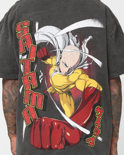73Studio X One Punch Man Saitama Heavyweight Vintage T-Shirt Black Wash